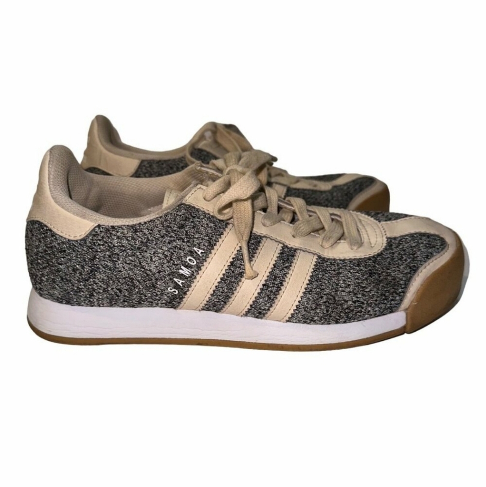 Adidas Womens Samoa Sneakers. Mixed Leather Linen Khaki. Gum Soles. Women' 7